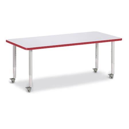 Jonti-Craft Berries Rectangle Activity Table, 30 in. x 72 in., Mobile, Freckled Gray/Red/Gray 6413JCM008